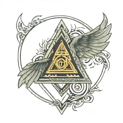 Norse God Odin Valknut With Wings Around It Luminous Points Of Small