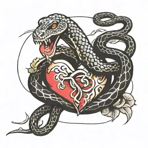 Long Snake Biting A Human Heart