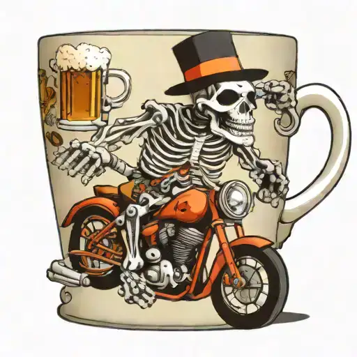 Skeleton Riding Bike Drinking Beer Mug