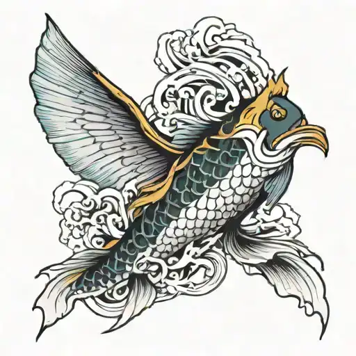 A Koi Fish That Swims Up Sees Waves And A Dragon With Wings
