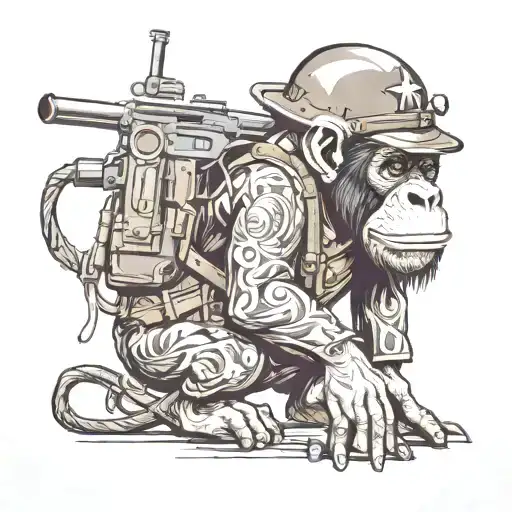 Soldier Chimpanze With A Machinge Gun