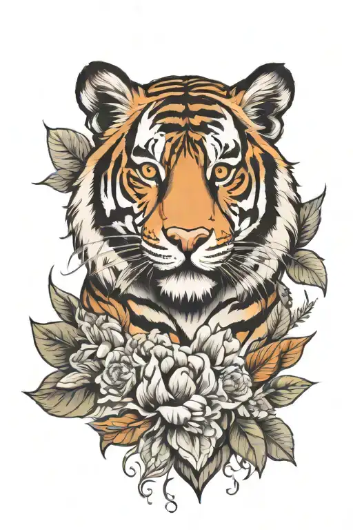 Flowers And Tiger Face