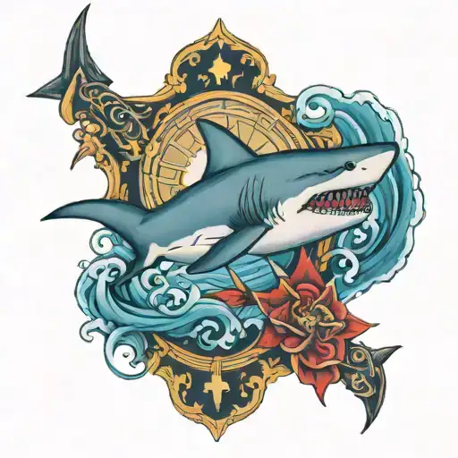 Shark Swimming And Catholic Cross