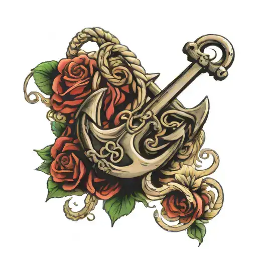 Anchor With Hold Fast On Scroll Wrapped