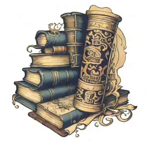 Forearm Sleeve Tattoo Featuring Stack Of Books With A Fantasy Scene Busting From The Book