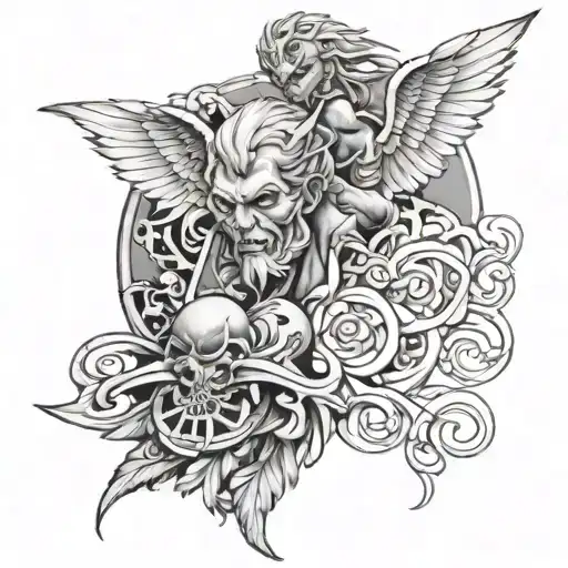 Good Vs Evil Realistic Black And Grey Sleeve