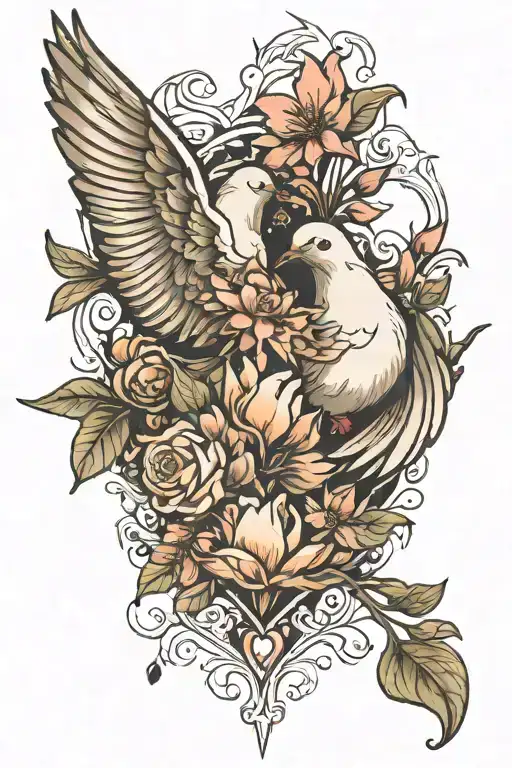Dove And Heart With Flowers