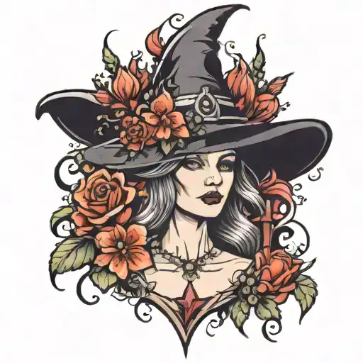 Witch Hat And Princess Crown Surrounded By Bold Flowers