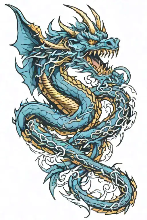 Blue Lightning Dragon Chained Up Tattoo Design
