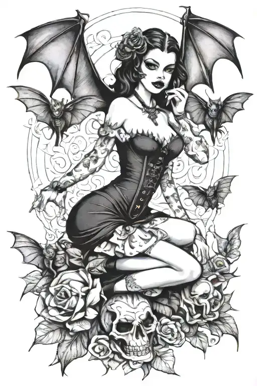 Gothic Vampire Pin Up Girl With Bats Armadillos Music