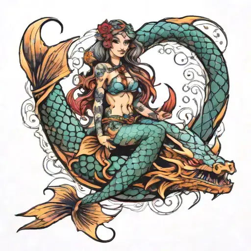 Aqarius Mermaid With Dragon Wrapped