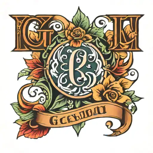 Initials Gkcgd With Floral Simple Line Drawing