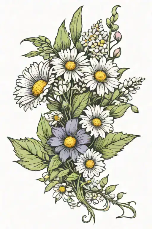 Daisy And Sweet Pea Flower Arrangement With Stem Growing