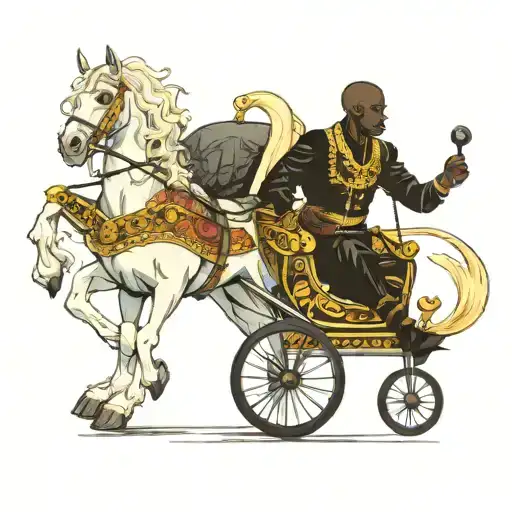 Albino Girl And Black Boy Driving A Chariot
