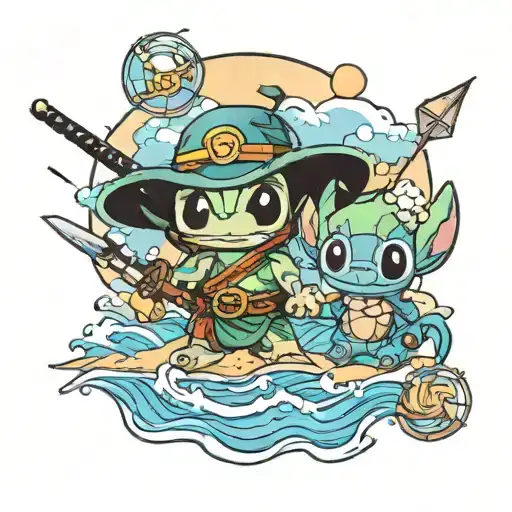 Zoro And Stitch On The Beach