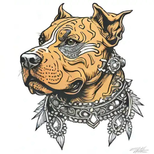 Pitbull Wearing A Jewel And Spiked Collar