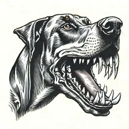 Doberman With A Gun In His Teeth