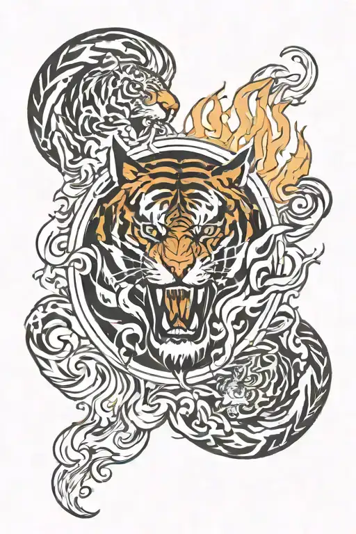 Image Of A Tiger Paw On Fire And In A Circle