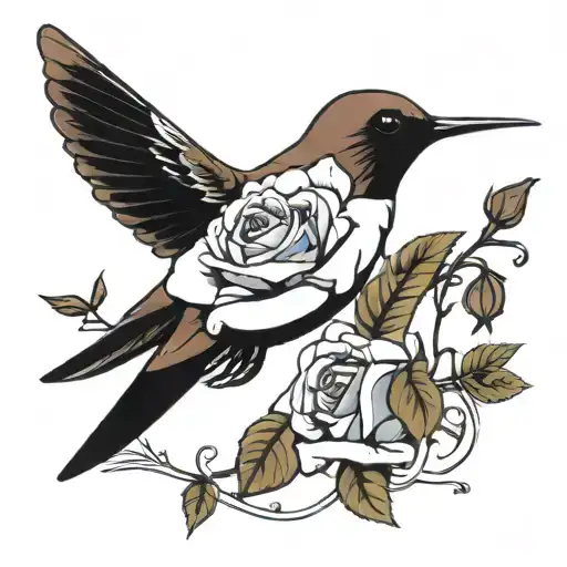 Rose With Hummingbird Hovering