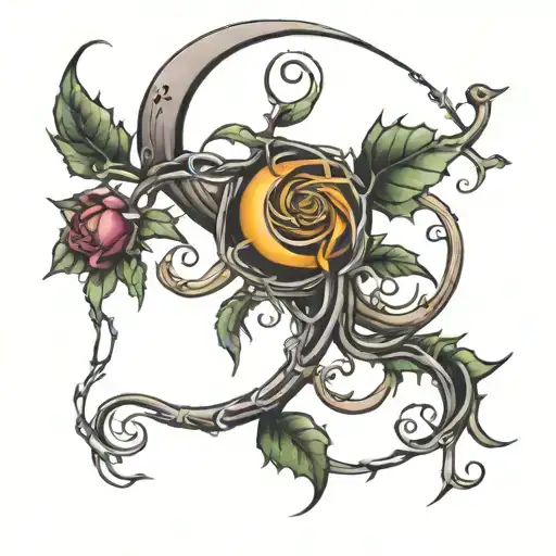 Thorned Vine Wrapped Around A Crescent Moon
