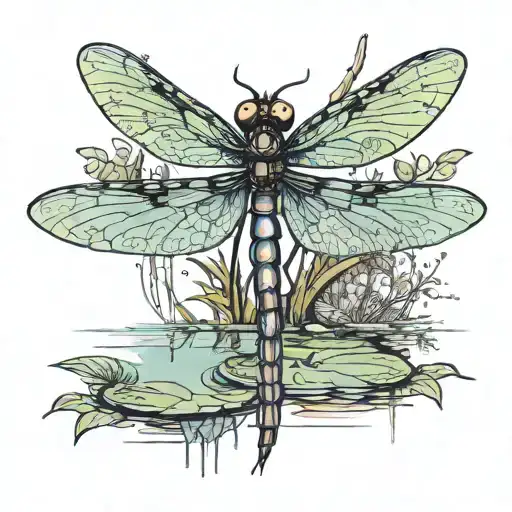 Dragonfly Flying In A Swamp In A Sketch Style
