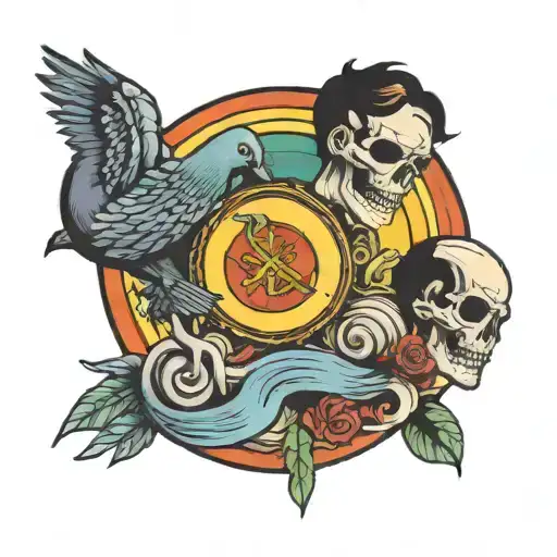 Double Dead God And Pigeon Boy On A Rainbow
