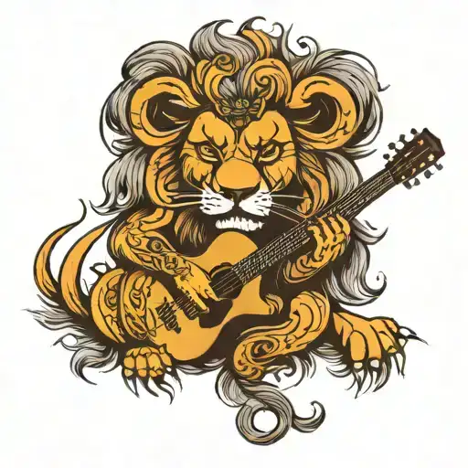 Lion Playing A Guitar