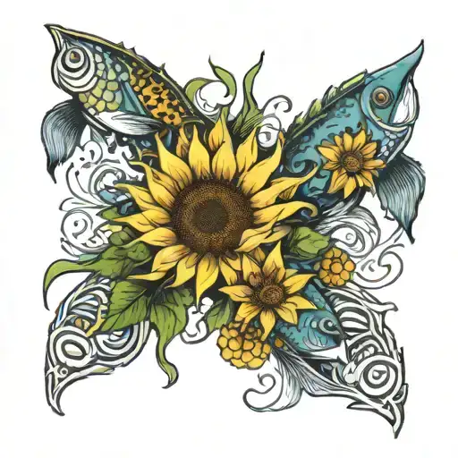 Sunflowers And Pisces Fish