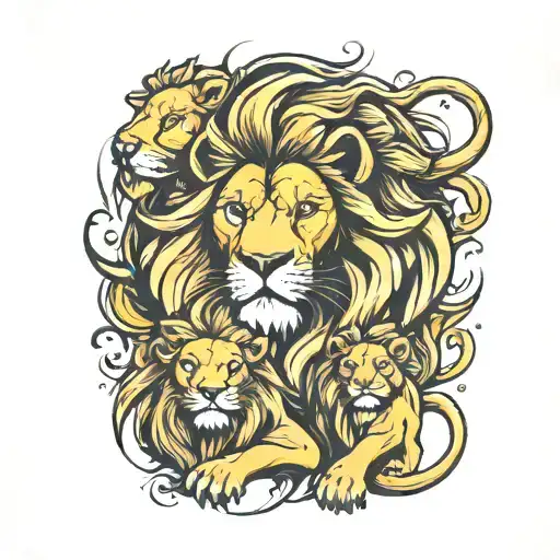 Strong Lion Protecting Family