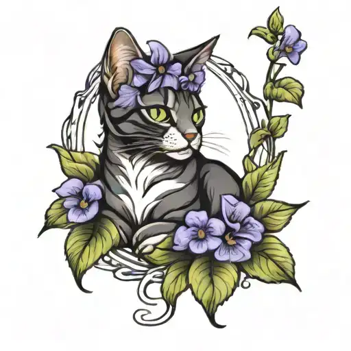 Cat With Violets