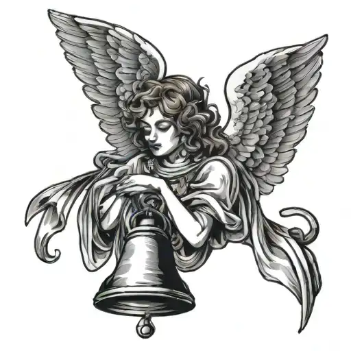 A Angel With Wings And A Moon On Top And A Bell On The Hand