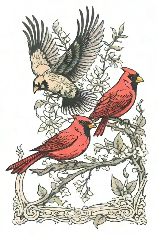 Cardinal And Swallow Esse Quam Videri Scroll Twining