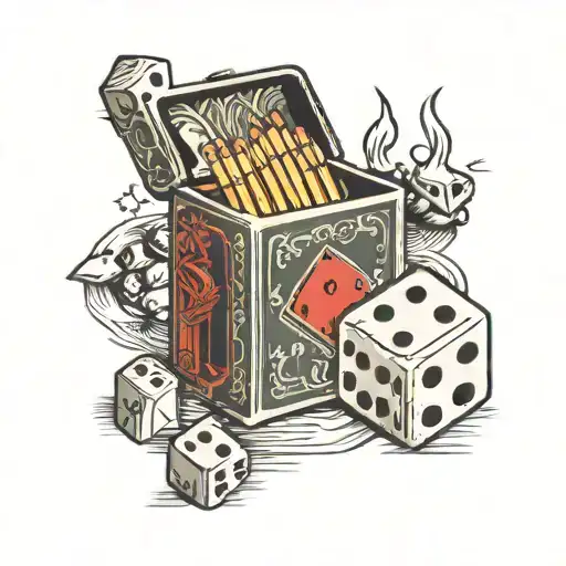 Matchbox With Dice On The Packaging And One Lit Match