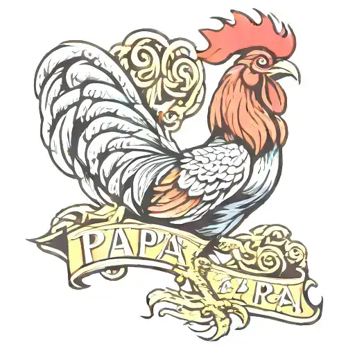 Rooster With The Word Papa Spelled On It