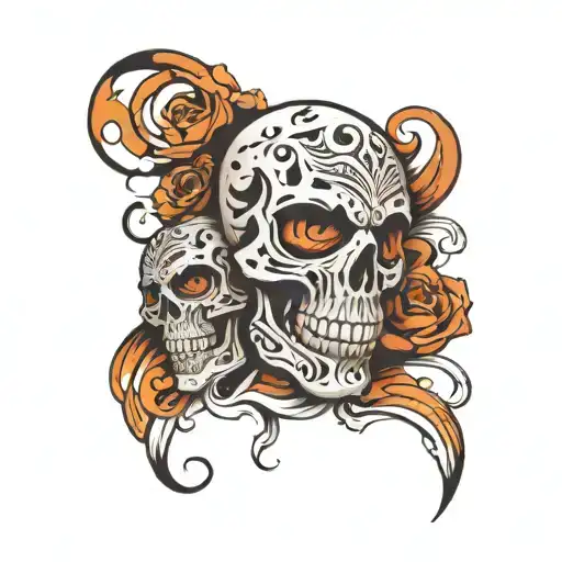 Black Arm Sleeve With Thick Lines Skulls Eyes