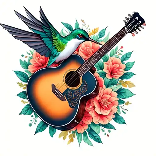 Hummingbird And Acoustic Guitar Merging