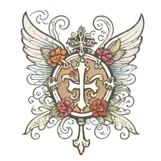 Paw Print And 3 And Christian Cross And A Fairy Wings