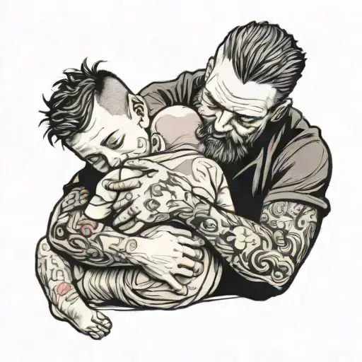 A Father Hugs A Child