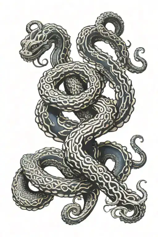 Snake And Octopus Wrapping Its Tentacles