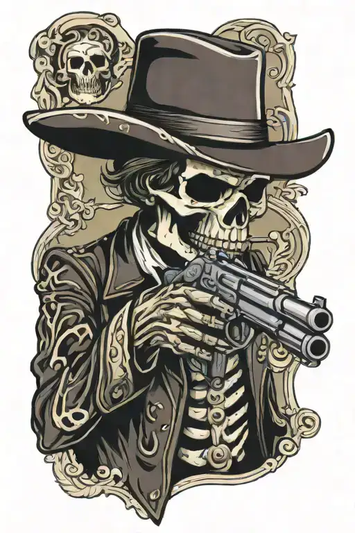 Skeleton Western Gun Slinger With A Mustache