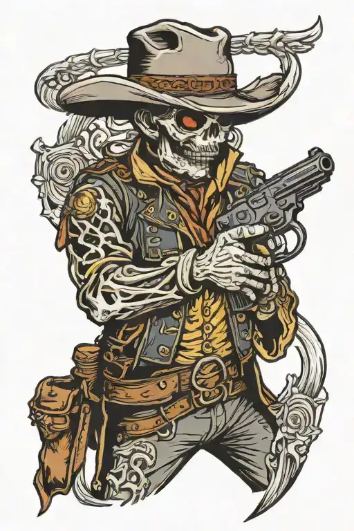 Skeleton Western Gun Slinger With A Mustache