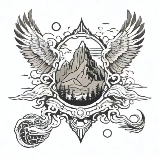 Nature With Mountains And Clouds With Shivling And Eagle