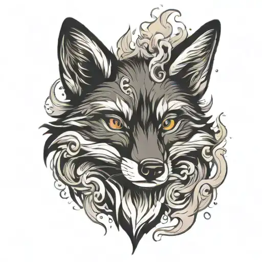 Black Fox Head With Smoke On Fire
