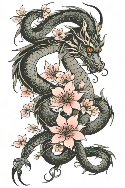 Dragon And Cherry Blossoms Wrapped
