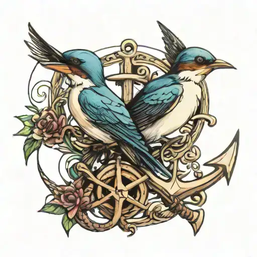 Two Swallows With Anchor