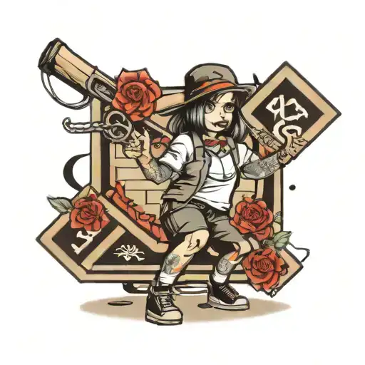 Gangster Girl Playing Hopscotch