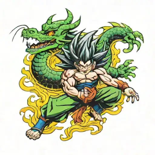 Goku Super Sayain With Shenron Dragon