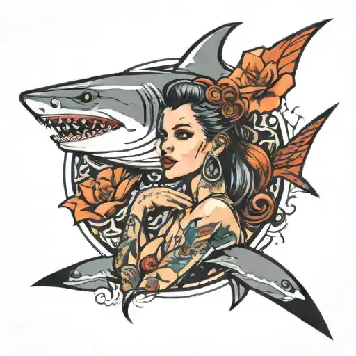 Shark Ride Sexy Girl Face Surrounded