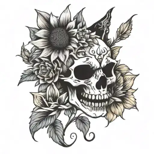 Cat Skull Sunflower Lilly Flower