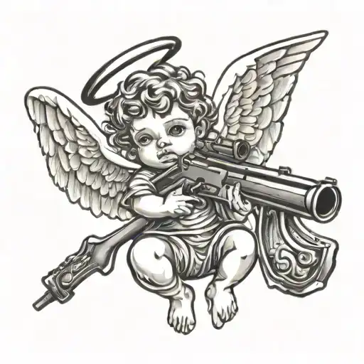 Baby Angel Holding Rifle
